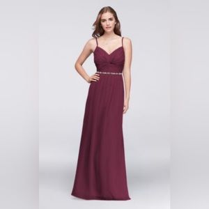 David’s Bridal Twist Bodice Chiffon Dress with Beaded Belt